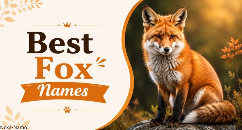 Best Fox Names featuring a realistic fox illustration with a stylish nature-inspired banner design showcasing unique and creative fox name ideas.