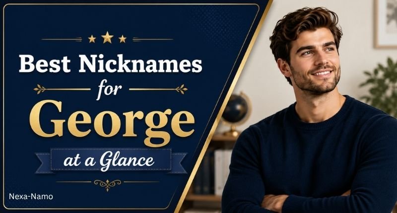 Best Nicknames for George at a Glance banner featuring elegant text and a smiling young man.