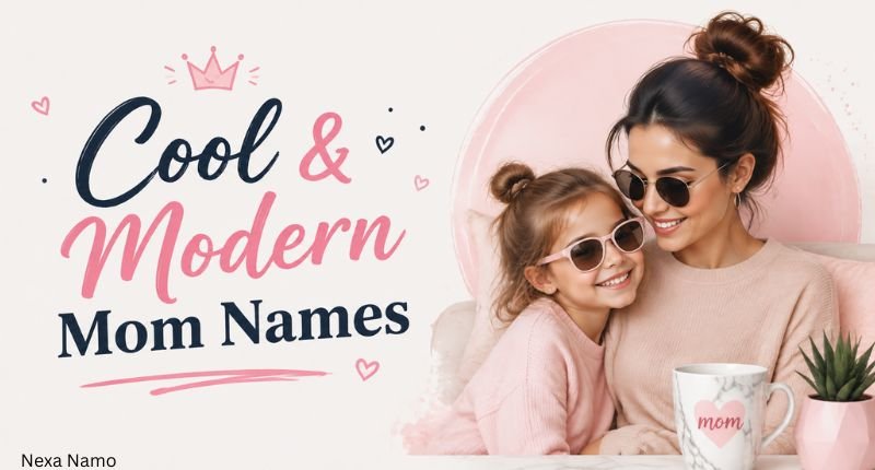 Cool and modern mom names banner featuring a stylish mother and daughter with a trendy family design