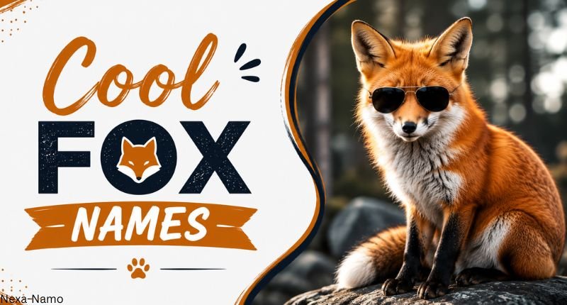 Cool Fox Names featuring a stylish fox illustration with a modern nature-inspired design for unique, trendy, and creative fox name ideas.