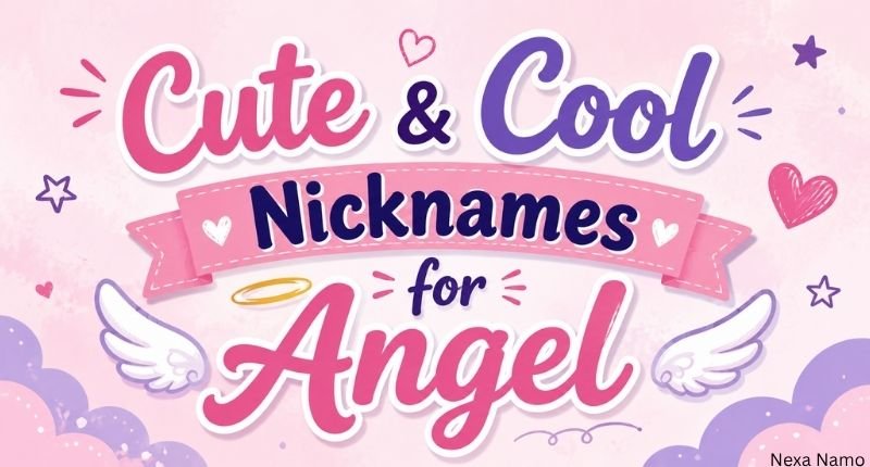 A pastel angel-themed graphic featuring cute and cool nicknames for Angel