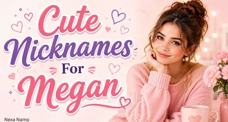 Cute nicknames for Megan with a smiling girl hearts and sweet pink design