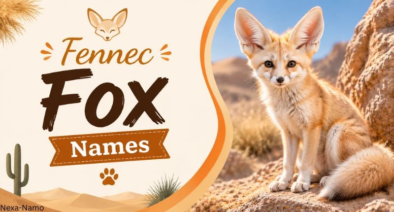 Fennec Fox Names featuring a cute fennec fox illustration with a desert-inspired background and stylish design for unique fennec fox name ideas.