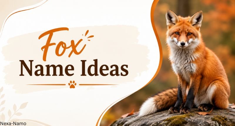 Fox Name Ideas featuring a cute realistic fox illustration with a creative nature-inspired design for unique and adorable fox names.