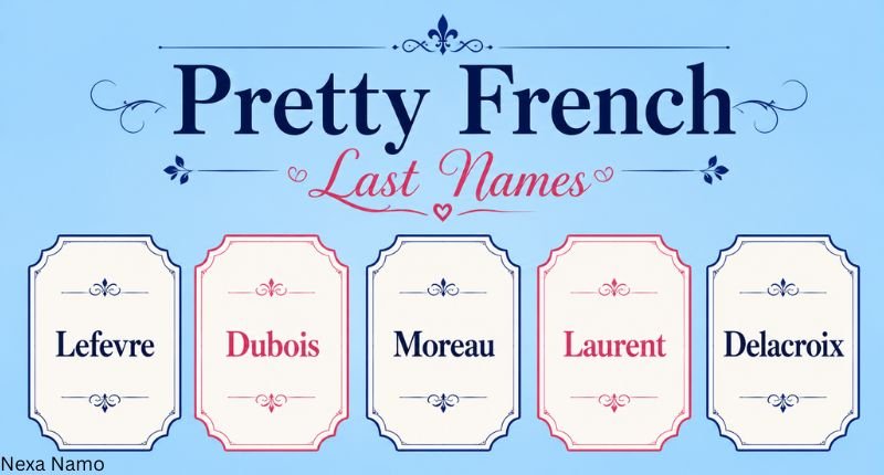 pretty last name ideas featuring elegant French surnames on decorative name cards