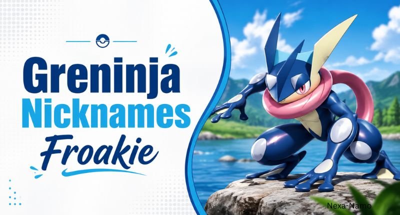 Greninja Nicknames Froakie banner featuring Greninja on one side and the heading “Greninja Nicknames Froakie” on the other.