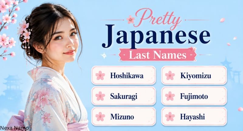 pretty last name ideas featuring Japanese surnames with a girl in a floral kimono