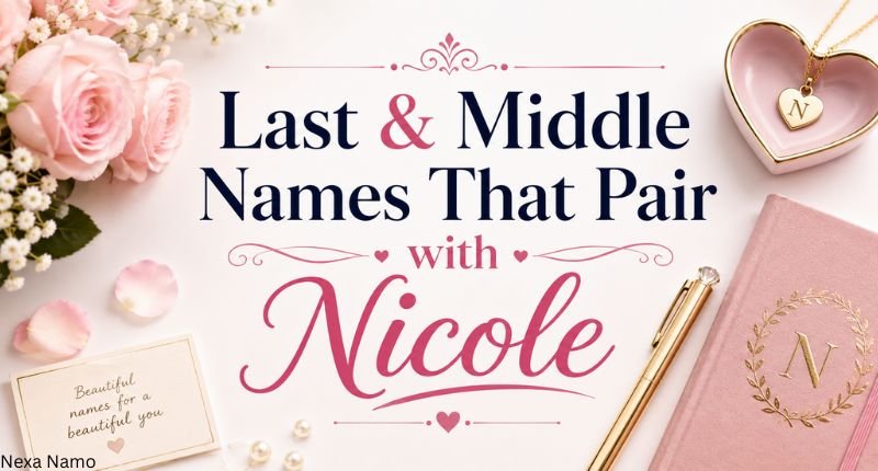 Last and middle names that pair with Nicole in an elegant pink floral design