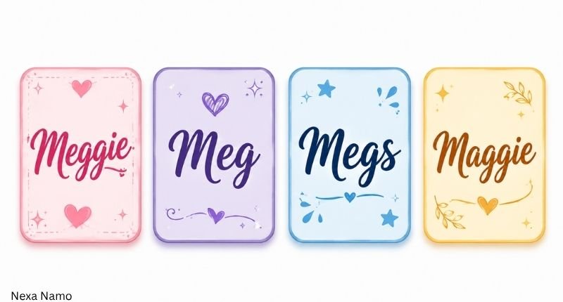Megan nicknames KATSEYE inspired name ideas displayed in colorful boxes