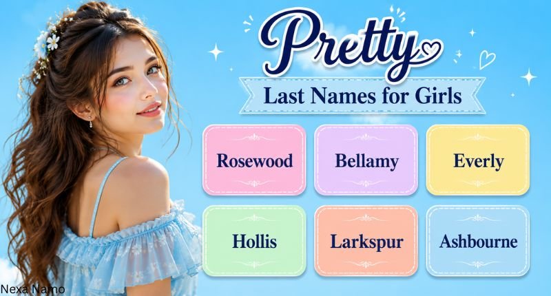 pretty last name ideas for girls with colorful name boxes and a beautiful girl