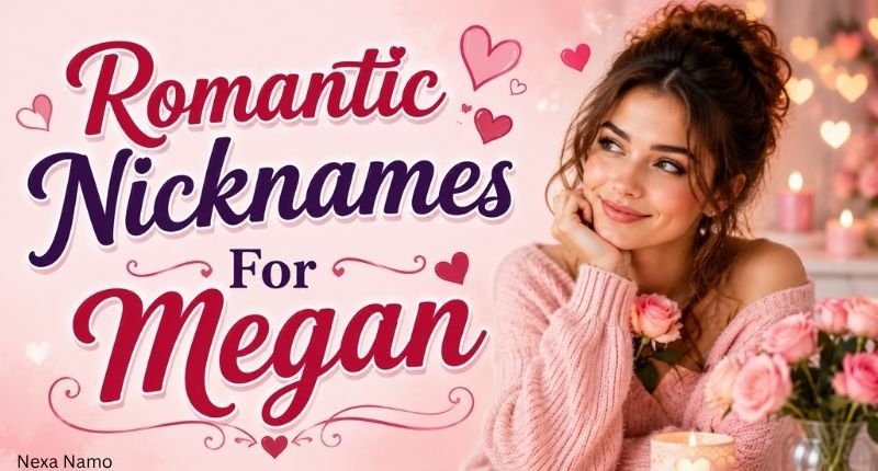 Romantic nicknames for Megan with a beautiful girl roses and heart themed background