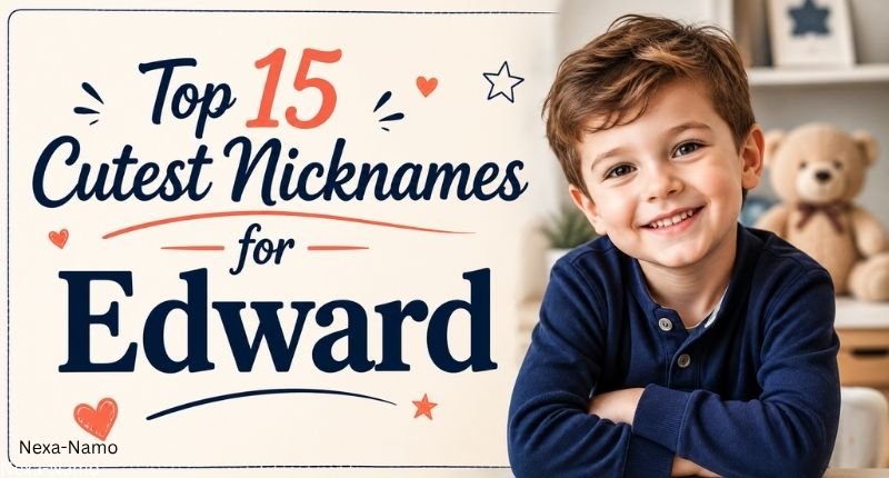 Top 15 Cutest Nicknames for Edward banner featuring a smiling young boy in a cozy room.