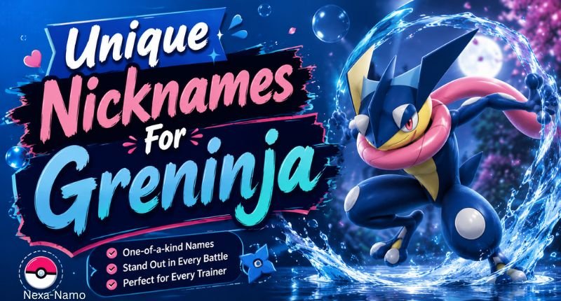 Unique Nicknames For Greninja with a dynamic Greninja illustration