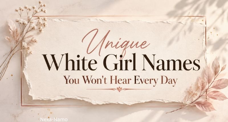 Elegant floral title card featuring “Unique White Girl Names You Won’t Hear Every Day” in stylish typography.