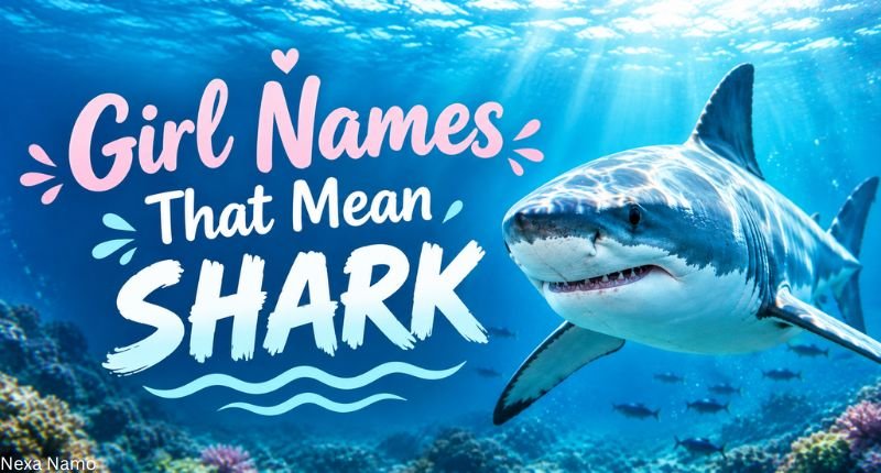 Girl Names That Mean Shark with a great white shark swimming through blue ocean water
