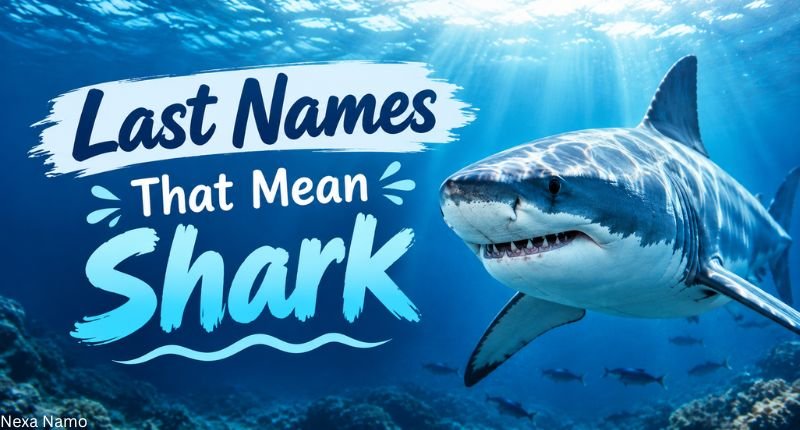 Last Names That Mean Shark with a great white shark in a deep blue ocean
