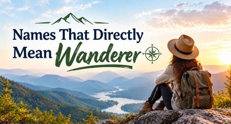 Names That Directly Mean Wanderer featuring a traveler with a backpack overlooking mountains and a lake