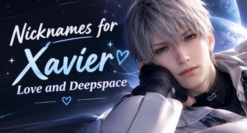 Nicknames for Xavier from Love and Deepspace with a romantic cosmic-themed Xavier character banner