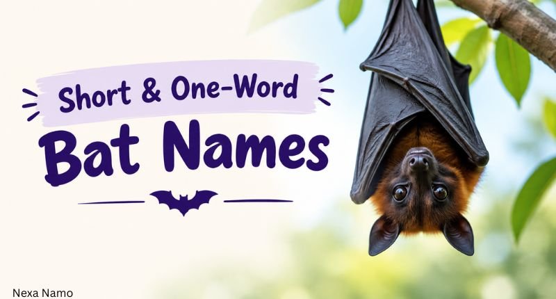 Short & One-Word Bat Names featuring a cute bat hanging upside down in a natural setting
