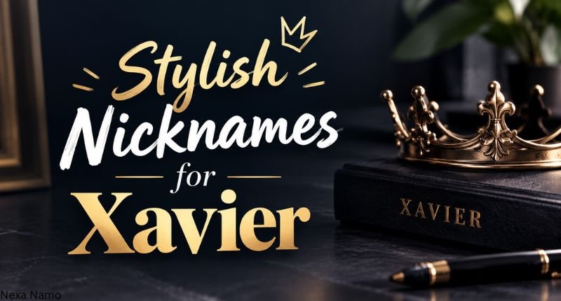 Stylish nicknames for Xavier featuring elegant gold typography and a luxury crown-themed design