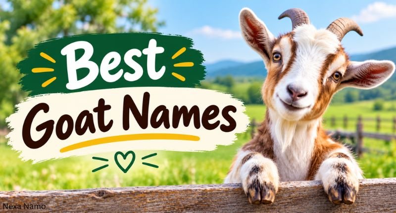 Best Goat Names – cute brown and white goat standing by a wooden fence in the countryside